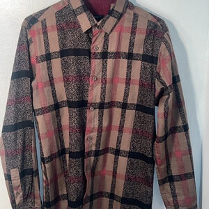 Pavini Shirt M, long-sleeve button front plaid pattern design collar shirt
